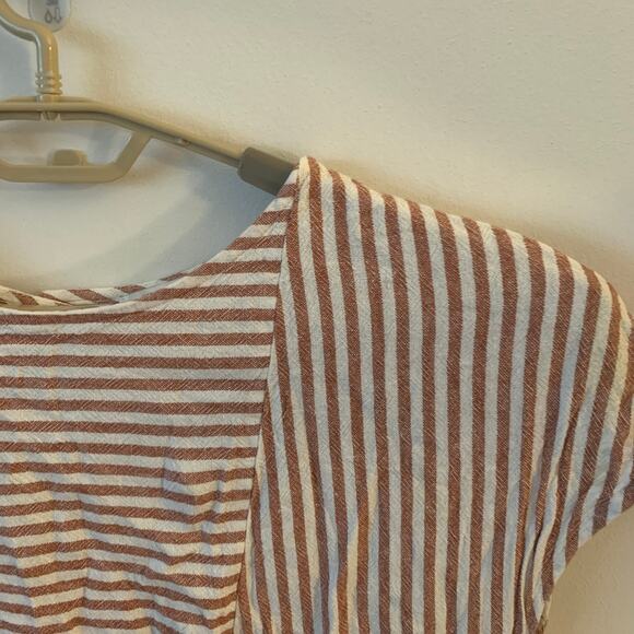 Madewell S Red White Stripe Play Button Back Linen Blend Shift Mini Dress G5305 - Picture 13 of 14